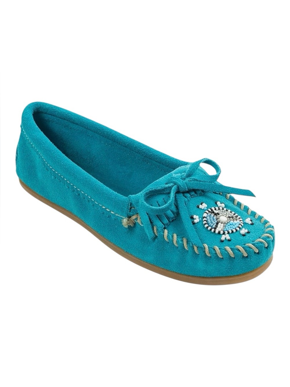 Minnetonka Women's Me To We Maasai Moc Turquoise Suede and Beaded Size 7.5